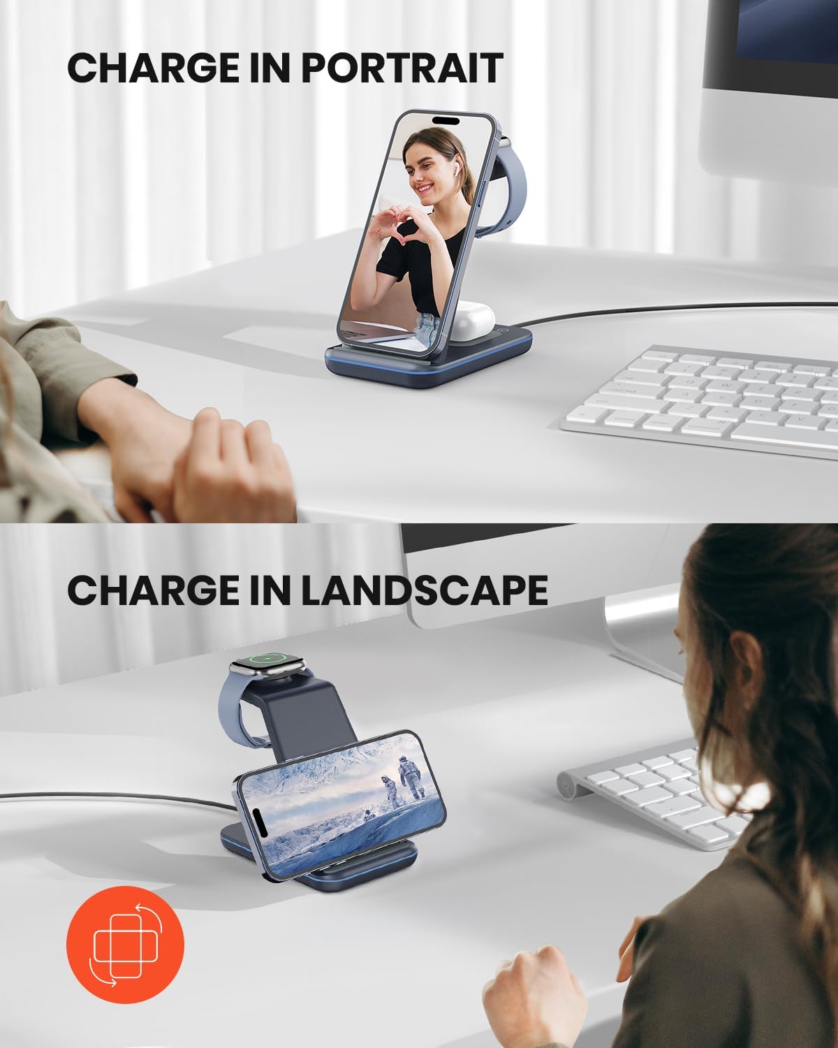 3 in 1 Wireless Charging Station for Apple, Fast Wireless Charger Stand Dock for iPhone 17 16 15 14 13 12 11 Pro Max Plus XR XS X, Apple Watch Ultra/11/10/9/SE/8/7/6/5/4/3/2, AirPods Pro/4/3/2