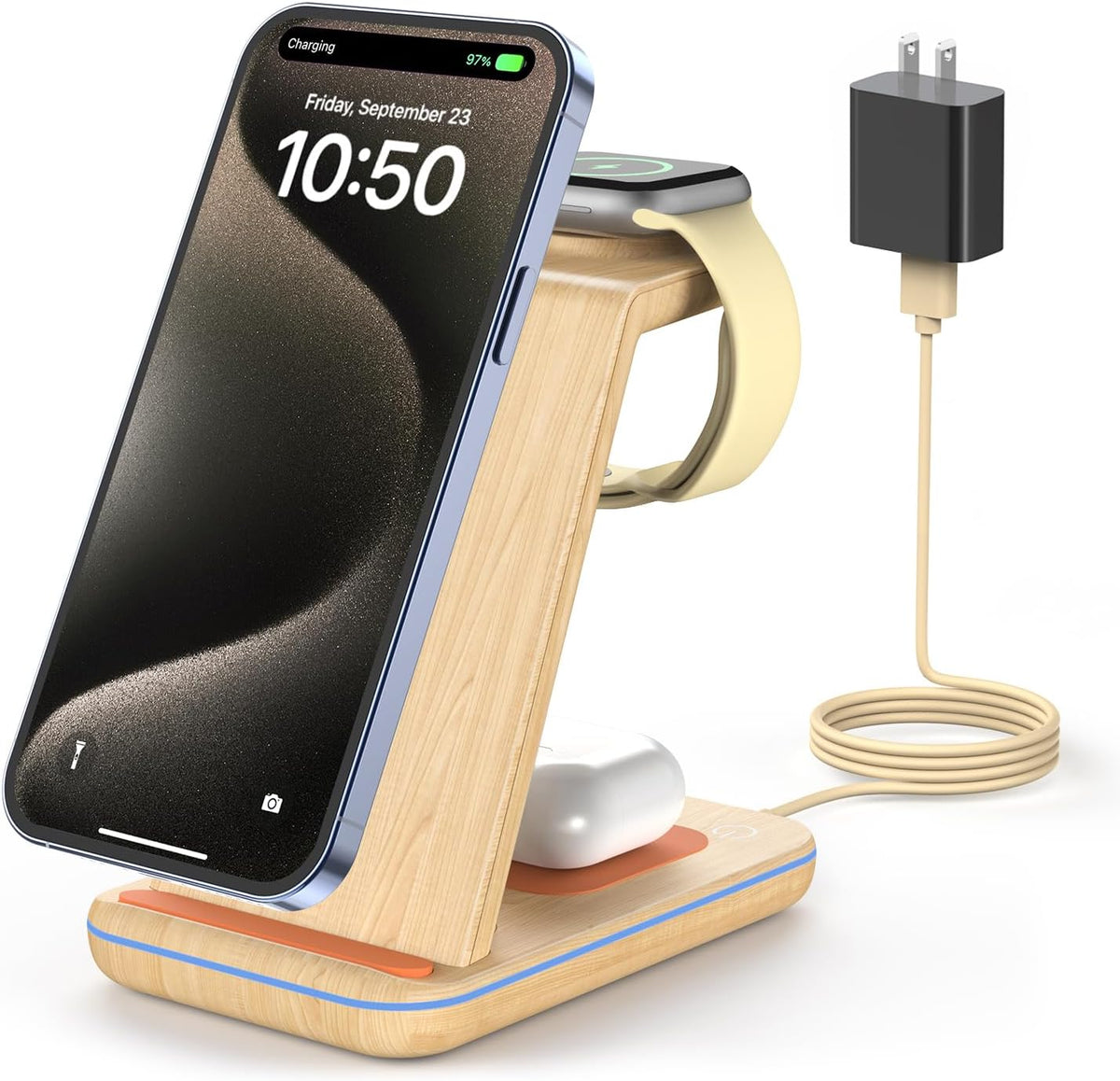 3 in 1 Wireless Charging Station for Apple, Fast Wireless Charger Stand Dock for iPhone 17 16 15 14 13 12 11 Pro Max Plus XR XS X, Apple Watch Ultra/11/10/9/SE/8/7/6/5/4/3/2, AirPods Pro/4/3/2
