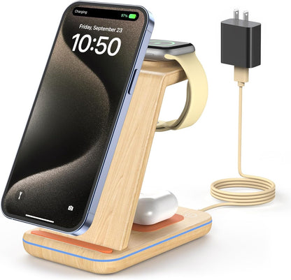 3 in 1 Wireless Charging Station for Apple, Fast Wireless Charger Stand Dock for iPhone 17 16 15 14 13 12 11 Pro Max Plus XR XS X, Apple Watch Ultra/11/10/9/SE/8/7/6/5/4/3/2, AirPods Pro/4/3/2