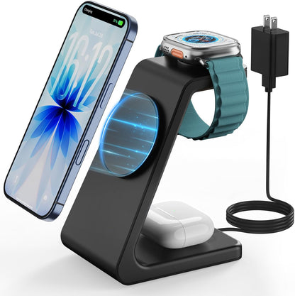 3 in 1 Wireless Charging Station for Apple, Fast Wireless Charger Stand Dock for iPhone 17 16 15 14 13 12 11 Pro Max Plus XR XS X, Apple Watch Ultra/11/10/9/SE/8/7/6/5/4/3/2, AirPods Pro/4/3/2