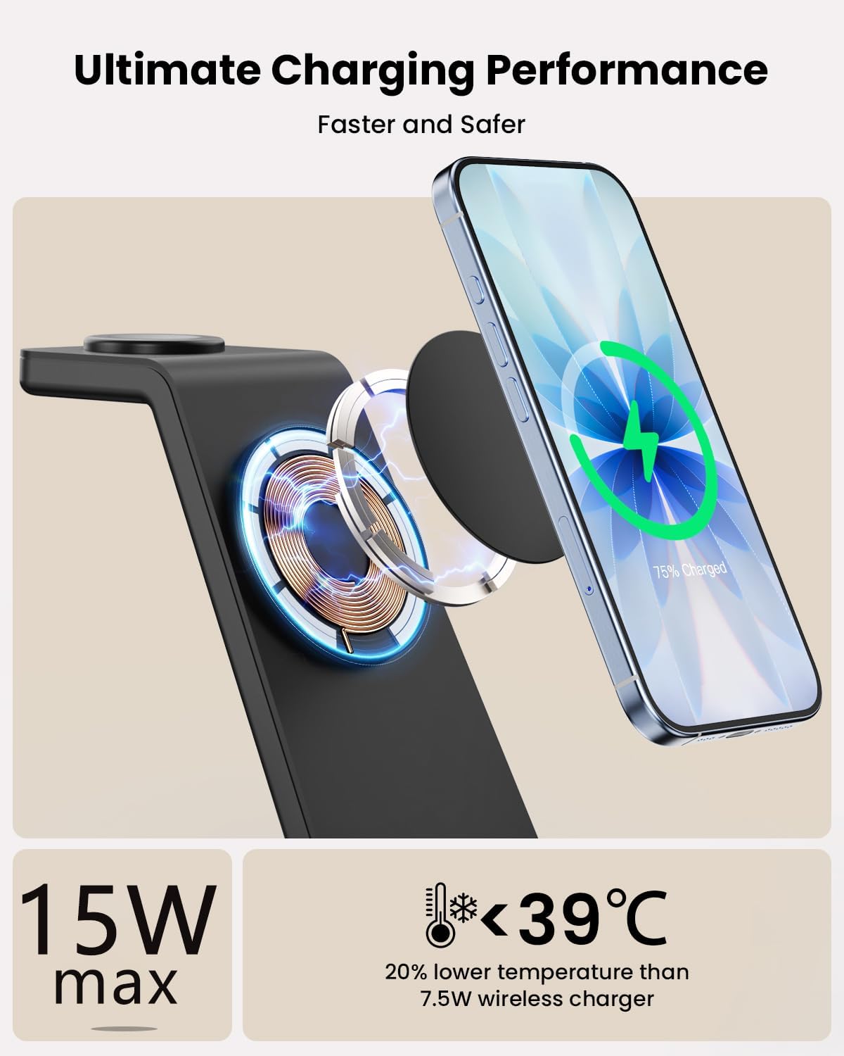 3 in 1 Wireless Charging Station for Apple, Fast Wireless Charger Stand Dock for iPhone 17 16 15 14 13 12 11 Pro Max Plus XR XS X, Apple Watch Ultra/11/10/9/SE/8/7/6/5/4/3/2, AirPods Pro/4/3/2