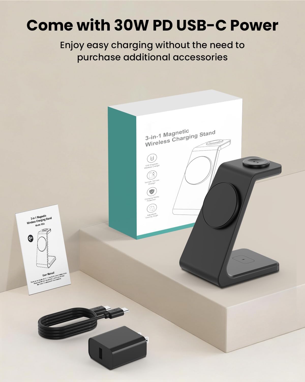 3 in 1 Wireless Charging Station for Apple, Fast Wireless Charger Stand Dock for iPhone 17 16 15 14 13 12 11 Pro Max Plus XR XS X, Apple Watch Ultra/11/10/9/SE/8/7/6/5/4/3/2, AirPods Pro/4/3/2