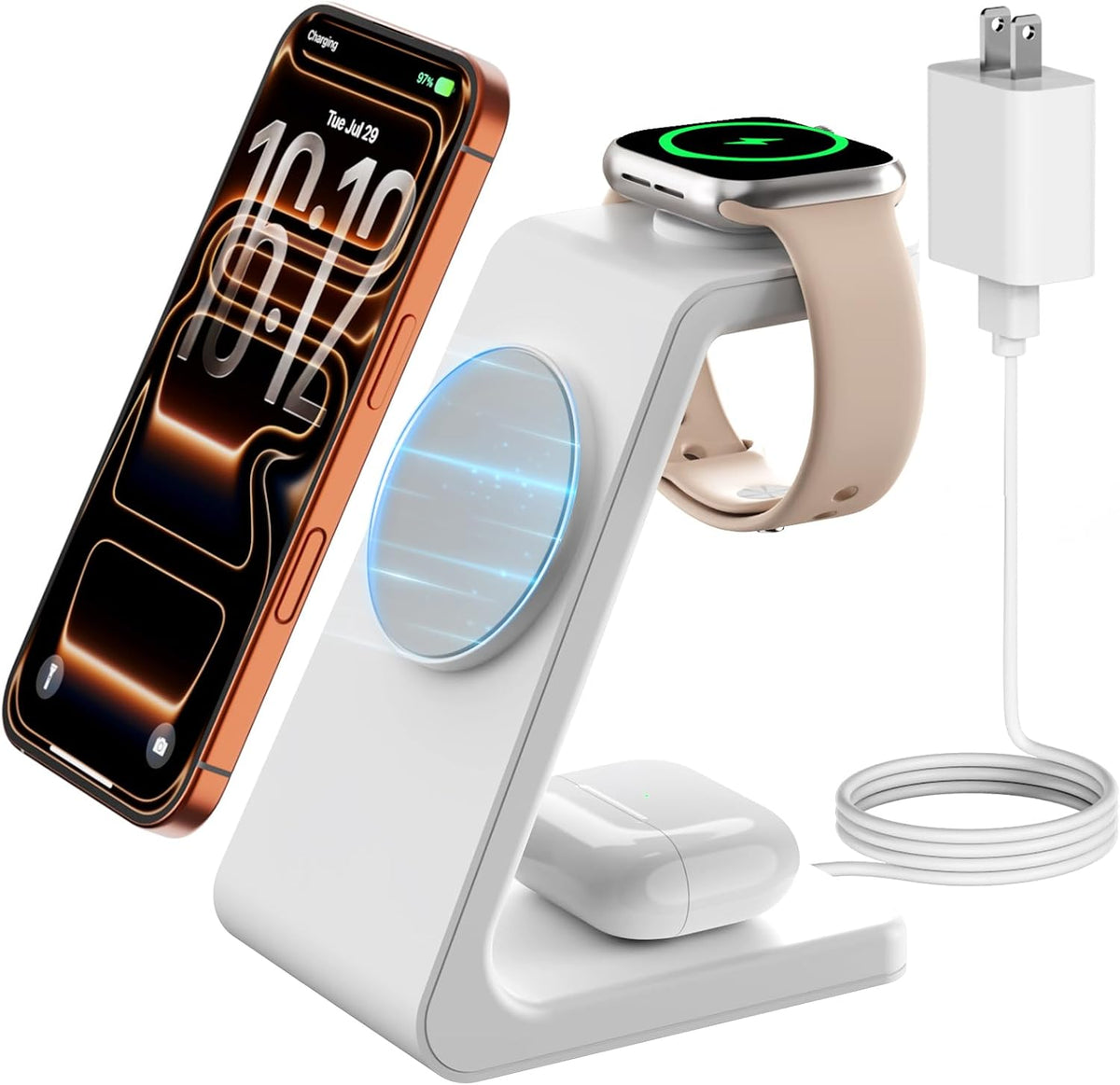3 in 1 Wireless Charging Station for Apple, Fast Wireless Charger Stand Dock for iPhone 17 16 15 14 13 12 11 Pro Max Plus XR XS X, Apple Watch Ultra/11/10/9/SE/8/7/6/5/4/3/2, AirPods Pro/4/3/2