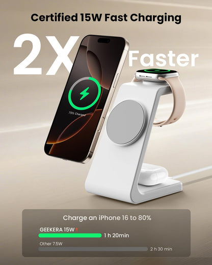 3 in 1 Wireless Charging Station for Apple, Fast Wireless Charger Stand Dock for iPhone 17 16 15 14 13 12 11 Pro Max Plus XR XS X, Apple Watch Ultra/11/10/9/SE/8/7/6/5/4/3/2, AirPods Pro/4/3/2