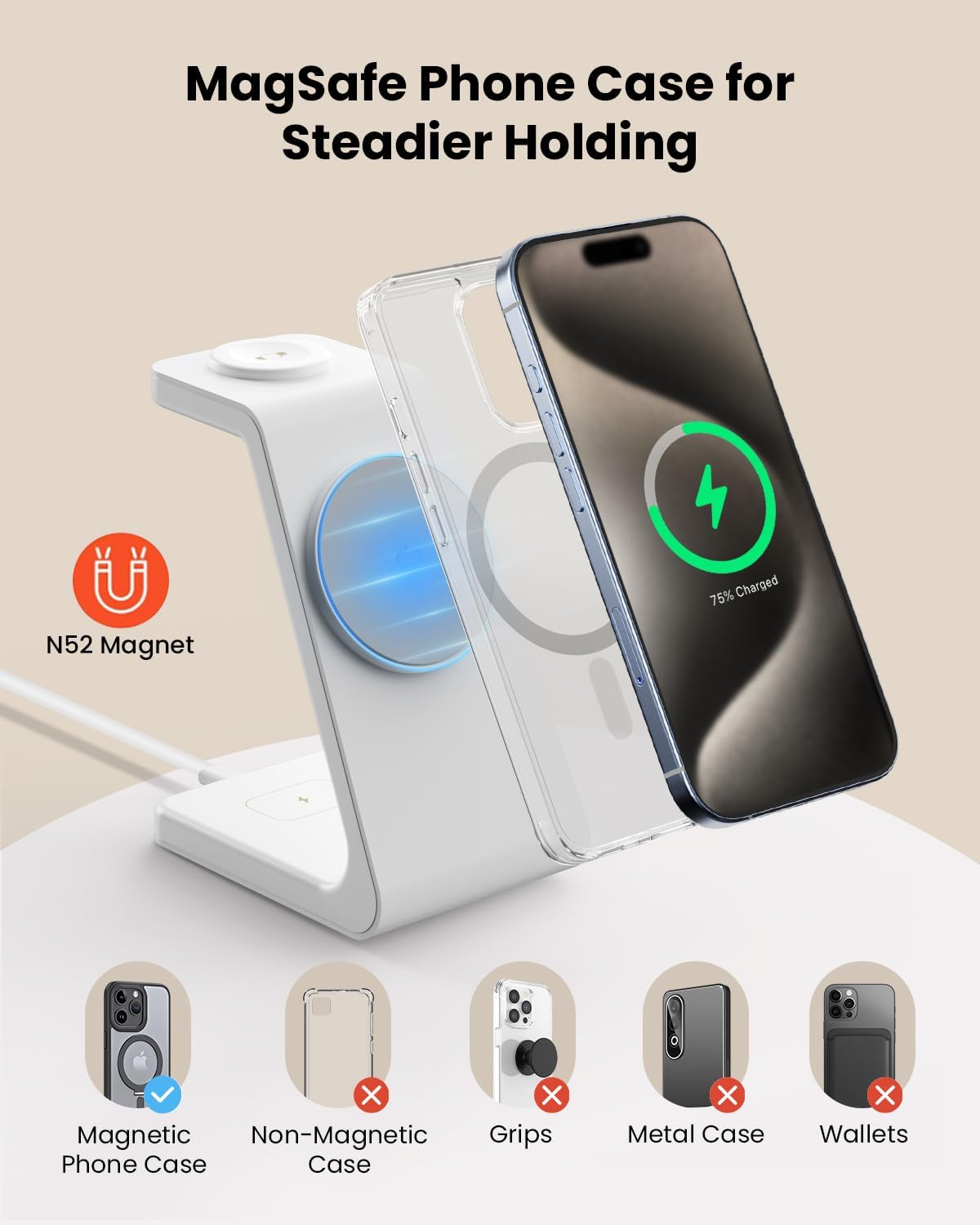 3 in 1 Wireless Charging Station for Apple, Fast Wireless Charger Stand Dock for iPhone 17 16 15 14 13 12 11 Pro Max Plus XR XS X, Apple Watch Ultra/11/10/9/SE/8/7/6/5/4/3/2, AirPods Pro/4/3/2