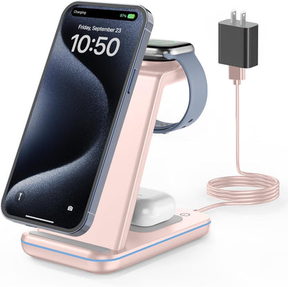 3 in 1 Wireless Charging Station for Apple, Fast Wireless Charger Stand Dock for iPhone 17 16 15 14 13 12 11 Pro Max Plus XR XS X, Apple Watch Ultra/11/10/9/SE/8/7/6/5/4/3/2, AirPods Pro/4/3/2