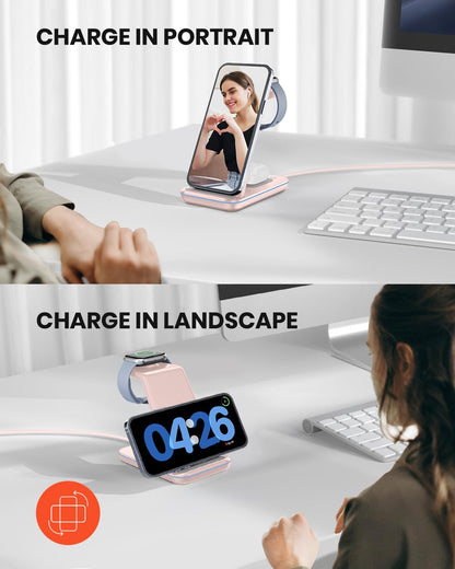 3 in 1 Wireless Charging Station for Apple, Fast Wireless Charger Stand Dock for iPhone 17 16 15 14 13 12 11 Pro Max Plus XR XS X, Apple Watch Ultra/11/10/9/SE/8/7/6/5/4/3/2, AirPods Pro/4/3/2