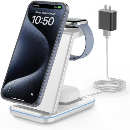 3 in 1 Wireless Charging Station for Apple, Fast Wireless Charger Stand Dock for iPhone 17 16 15 14 13 12 11 Pro Max Plus XR XS X, Apple Watch Ultra/11/10/9/SE/8/7/6/5/4/3/2, AirPods Pro/4/3/2