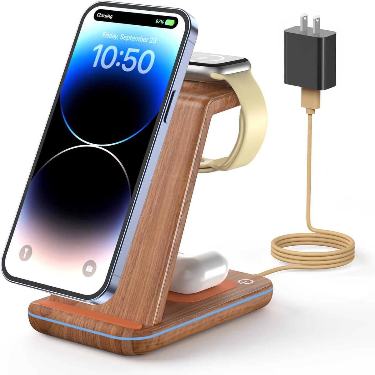 3 in 1 Wireless Charging Station for Apple, Fast Wireless Charger Stand Dock for iPhone 17 16 15 14 13 12 11 Pro Max Plus XR XS X, Apple Watch Ultra/11/10/9/SE/8/7/6/5/4/3/2, AirPods Pro/4/3/2