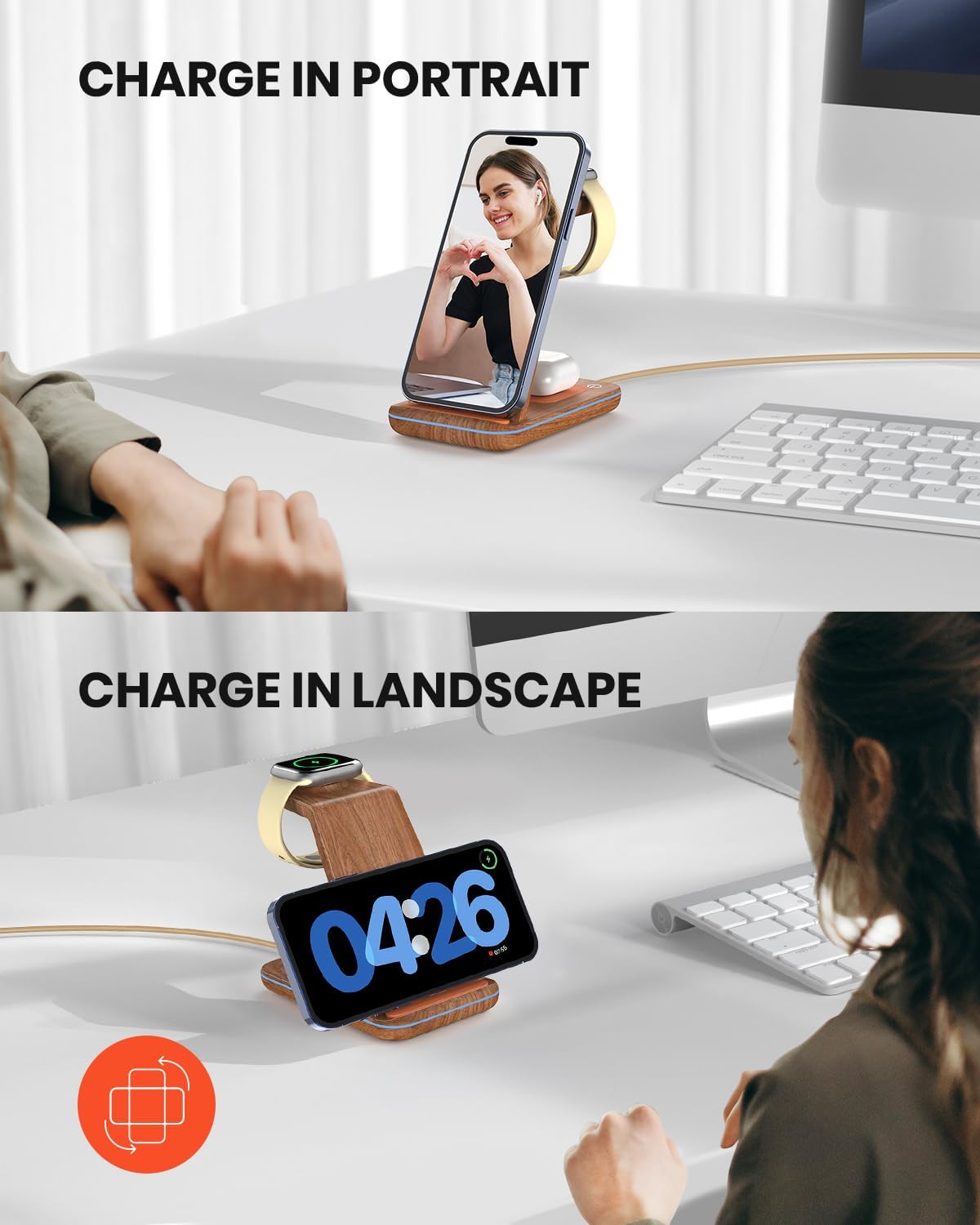 3 in 1 Wireless Charging Station for Apple, Fast Wireless Charger Stand Dock for iPhone 17 16 15 14 13 12 11 Pro Max Plus XR XS X, Apple Watch Ultra/11/10/9/SE/8/7/6/5/4/3/2, AirPods Pro/4/3/2