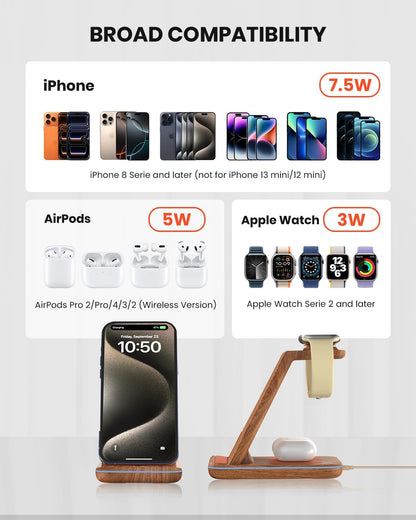 3 in 1 Wireless Charging Station for Apple, Fast Wireless Charger Stand Dock for iPhone 17 16 15 14 13 12 11 Pro Max Plus XR XS X, Apple Watch Ultra/11/10/9/SE/8/7/6/5/4/3/2, AirPods Pro/4/3/2
