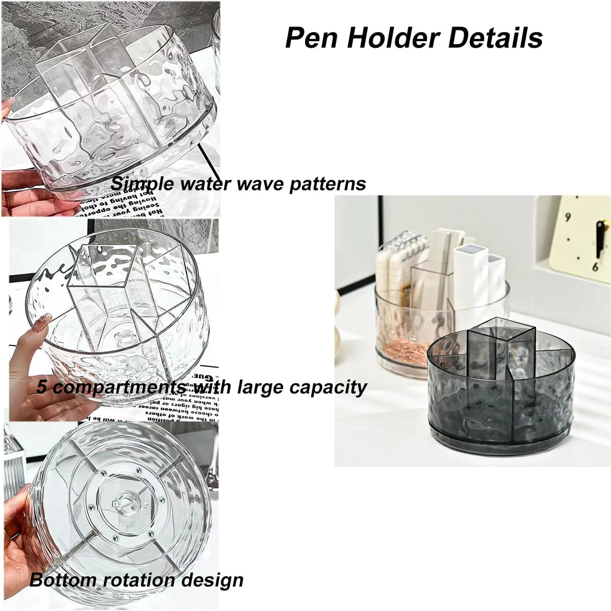 Rotating Pencil Holder, Desk Organizer with Multi-Compartment Design-Stylish, Functional Storage Solution for Home Offices, Classroom, Art Supplies Storage (Transparent white)