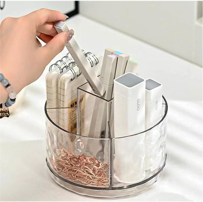 Rotating Pencil Holder, Desk Organizer with Multi-Compartment Design-Stylish, Functional Storage Solution for Home Offices, Classroom, Art Supplies Storage (Transparent white)