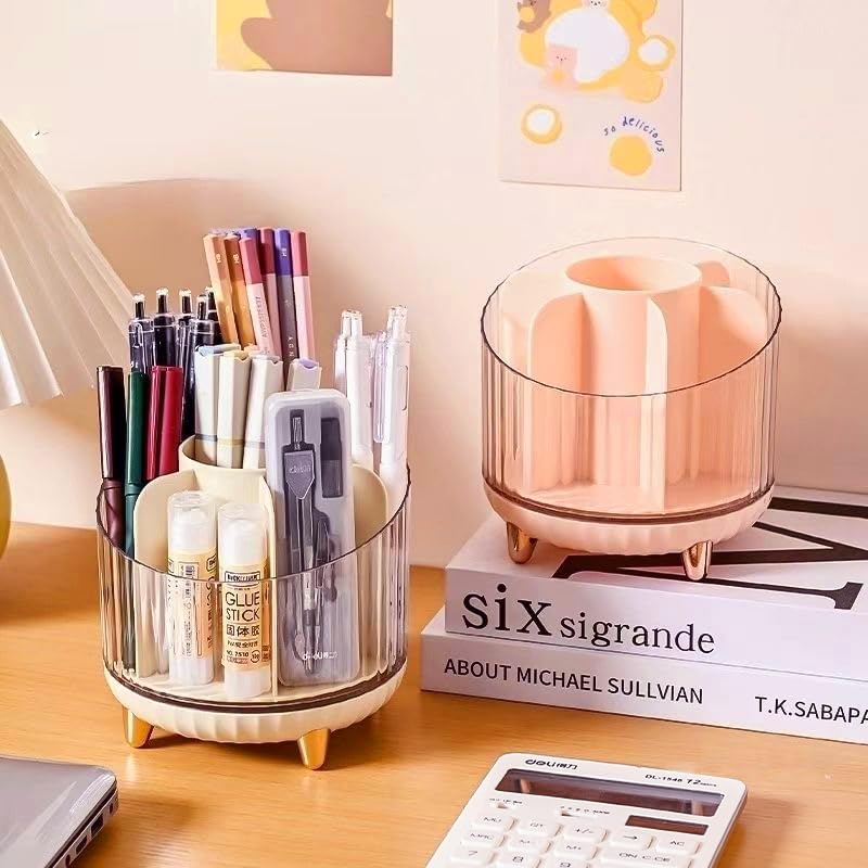 Rotating Pencil Holder, Desk Organizer with Multi-Compartment Design-Stylish, Functional Storage Solution for Home Offices, Classroom, Art Supplies Storage (Transparent white)