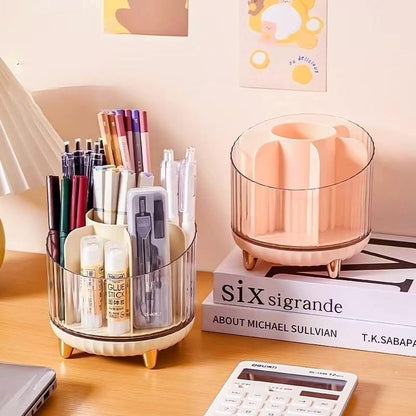 Rotating Pencil Holder, Desk Organizer with Multi-Compartment Design-Stylish, Functional Storage Solution for Home Offices, Classroom, Art Supplies Storage (Transparent white)