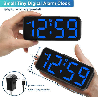 Small Digital Alarm Clock for Bedroom, Large Number, Battery Backup
