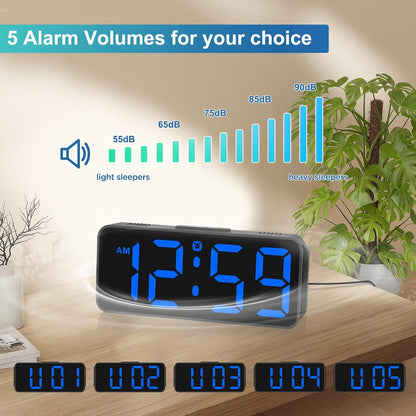 Small Digital Alarm Clock for Bedroom, Large Number, Battery Backup