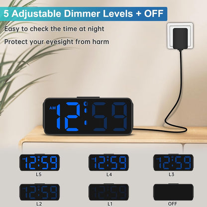 Small Digital Alarm Clock for Bedroom, Large Number, Battery Backup