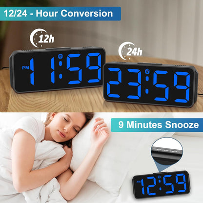 Small Digital Alarm Clock for Bedroom, Large Number, Battery Backup