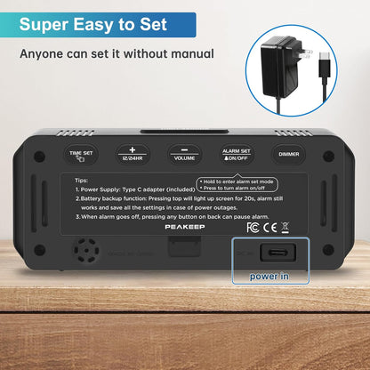 Small Digital Alarm Clock for Bedroom, Large Number, Battery Backup