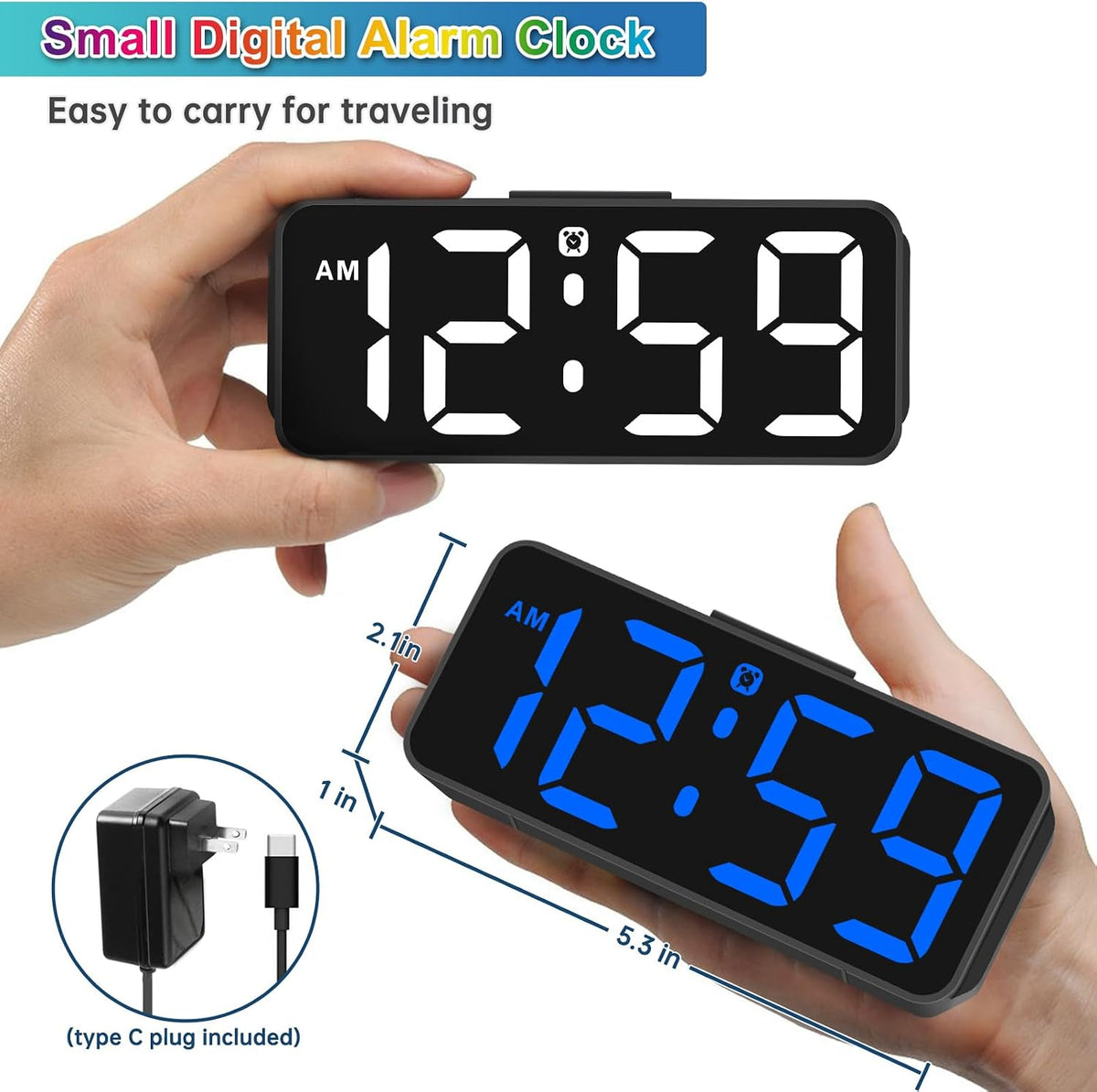 Small Digital Alarm Clock for Bedroom, Large Number, Battery Backup
