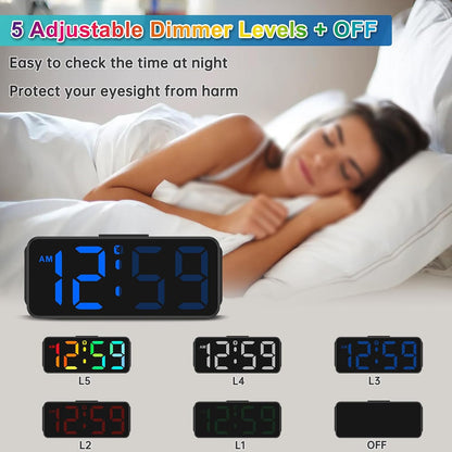 Small Digital Alarm Clock for Bedroom, Large Number, Battery Backup