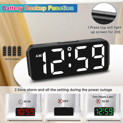Small Digital Alarm Clock for Bedroom, Large Number, Battery Backup