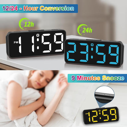 Small Digital Alarm Clock for Bedroom, Large Number, Battery Backup