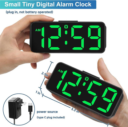Small Digital Alarm Clock for Bedroom, Large Number, Battery Backup