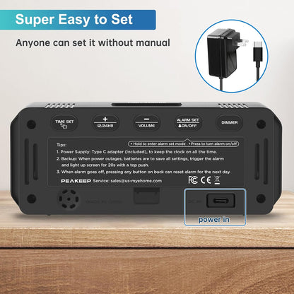 Small Digital Alarm Clock for Bedroom, Large Number, Battery Backup