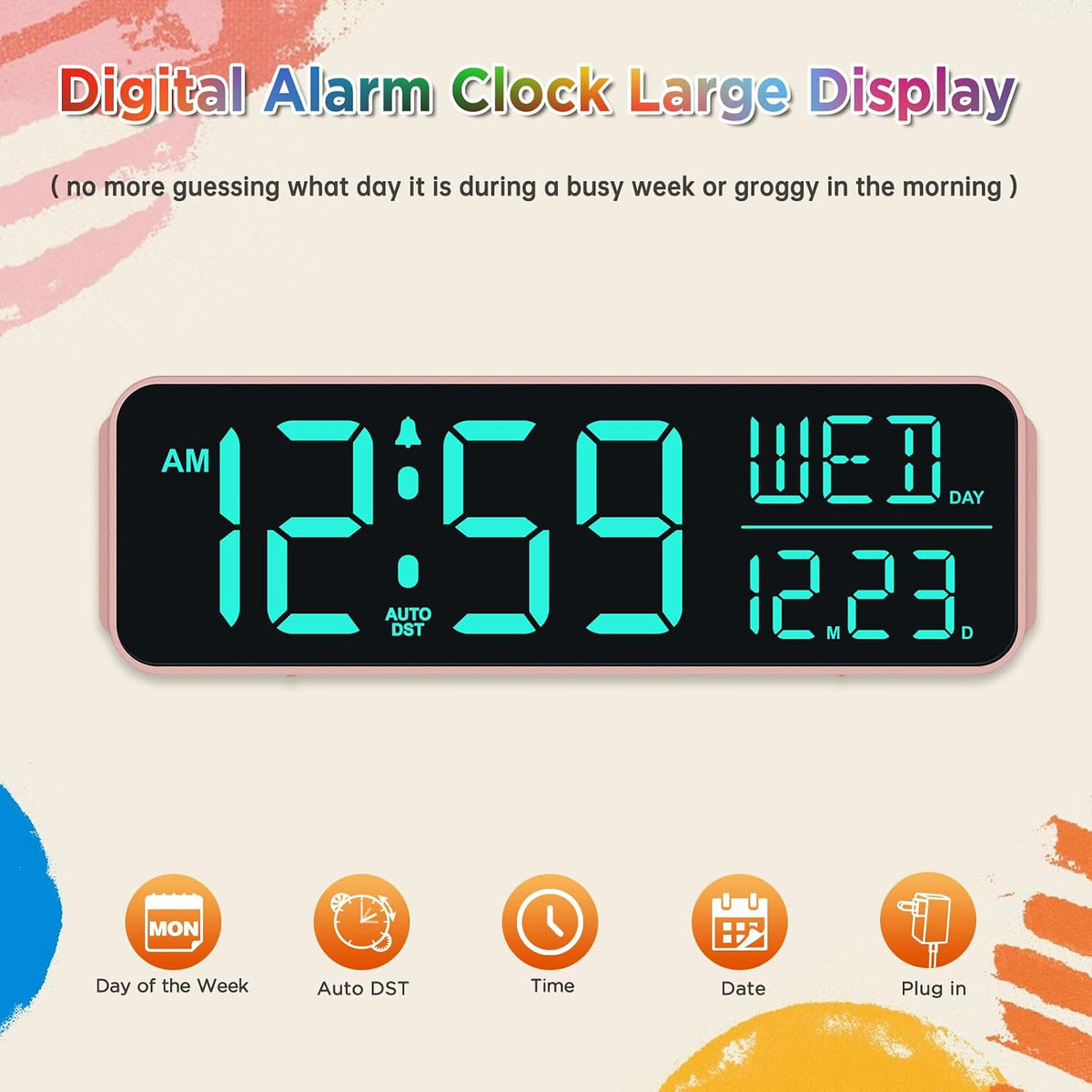 Small Digital Alarm Clock for Bedroom, Large Number, Battery Backup