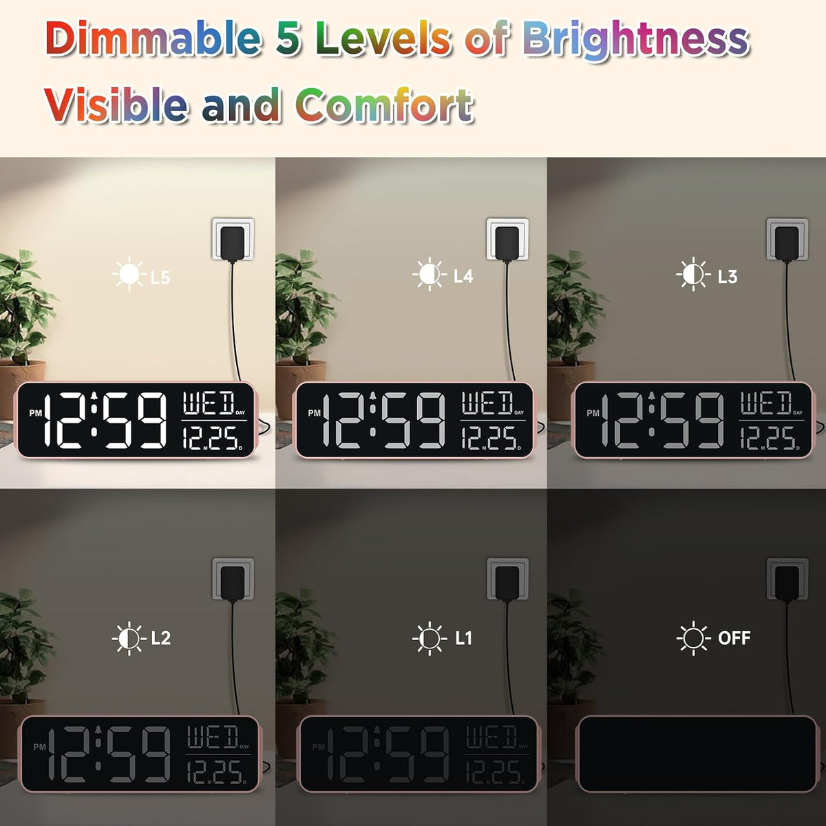 Small Digital Alarm Clock for Bedroom, Large Number, Battery Backup
