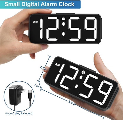 Small Digital Alarm Clock for Bedroom, Large Number, Battery Backup