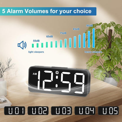 Small Digital Alarm Clock for Bedroom, Large Number, Battery Backup