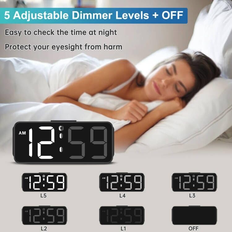 Small Digital Alarm Clock for Bedroom, Large Number, Battery Backup