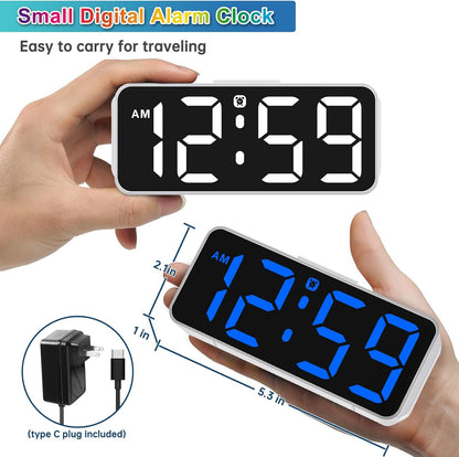 Small Digital Alarm Clock for Bedroom, Large Number, Battery Backup