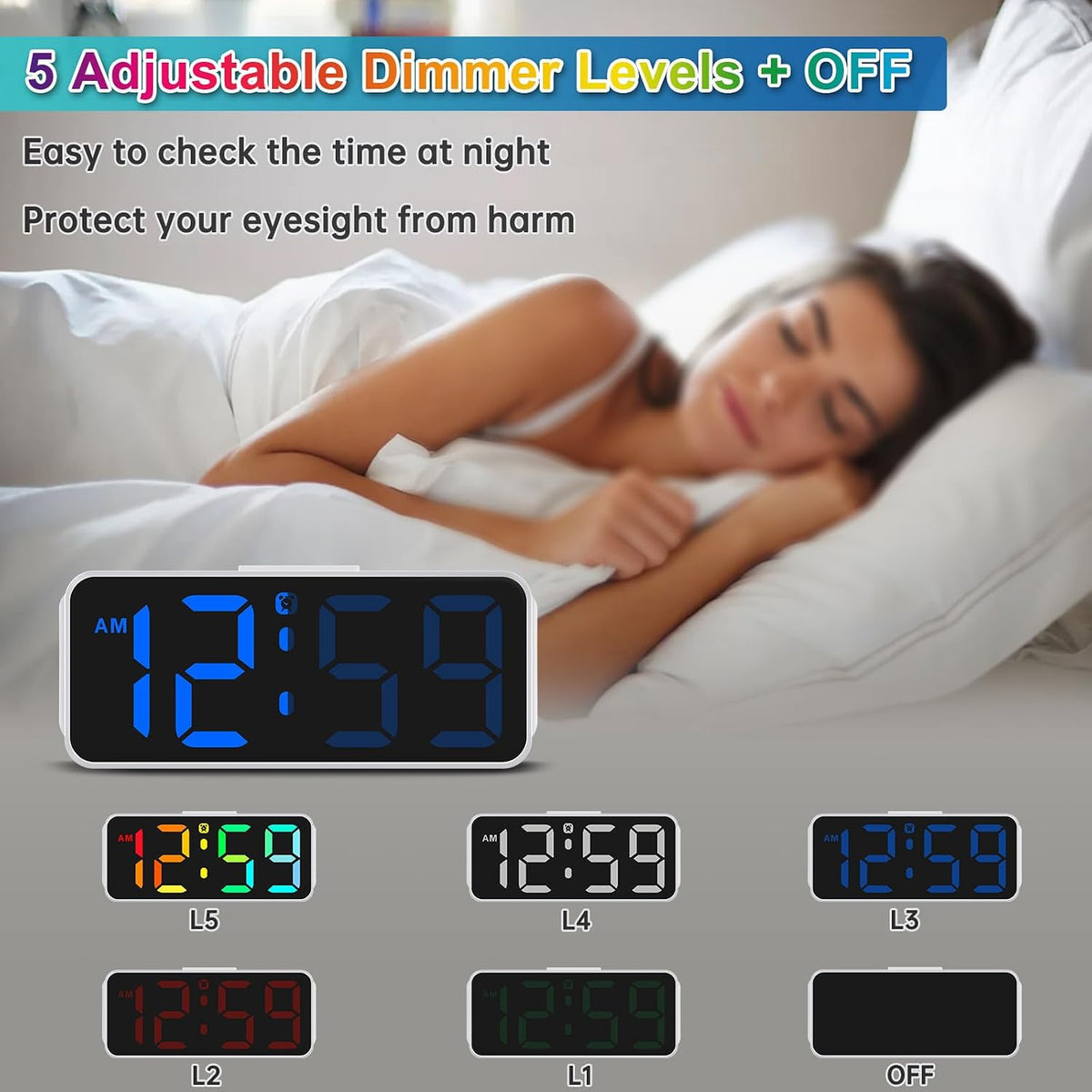 Small Digital Alarm Clock for Bedroom, Large Number, Battery Backup