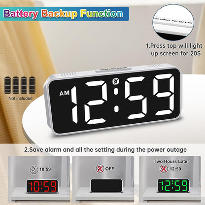 Small Digital Alarm Clock for Bedroom, Large Number, Battery Backup