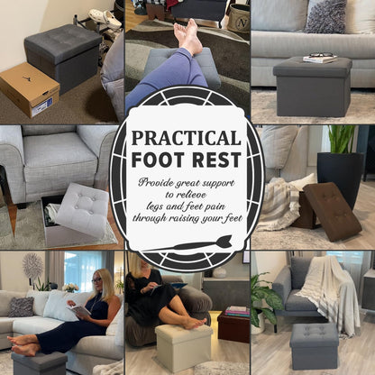 Ottoman with Storage Small Foot Rest Stool Under Desk Stool Short Folding Footrest for Living Room Bedroom Home Office Dorm Dark Gray 16X12X12IN