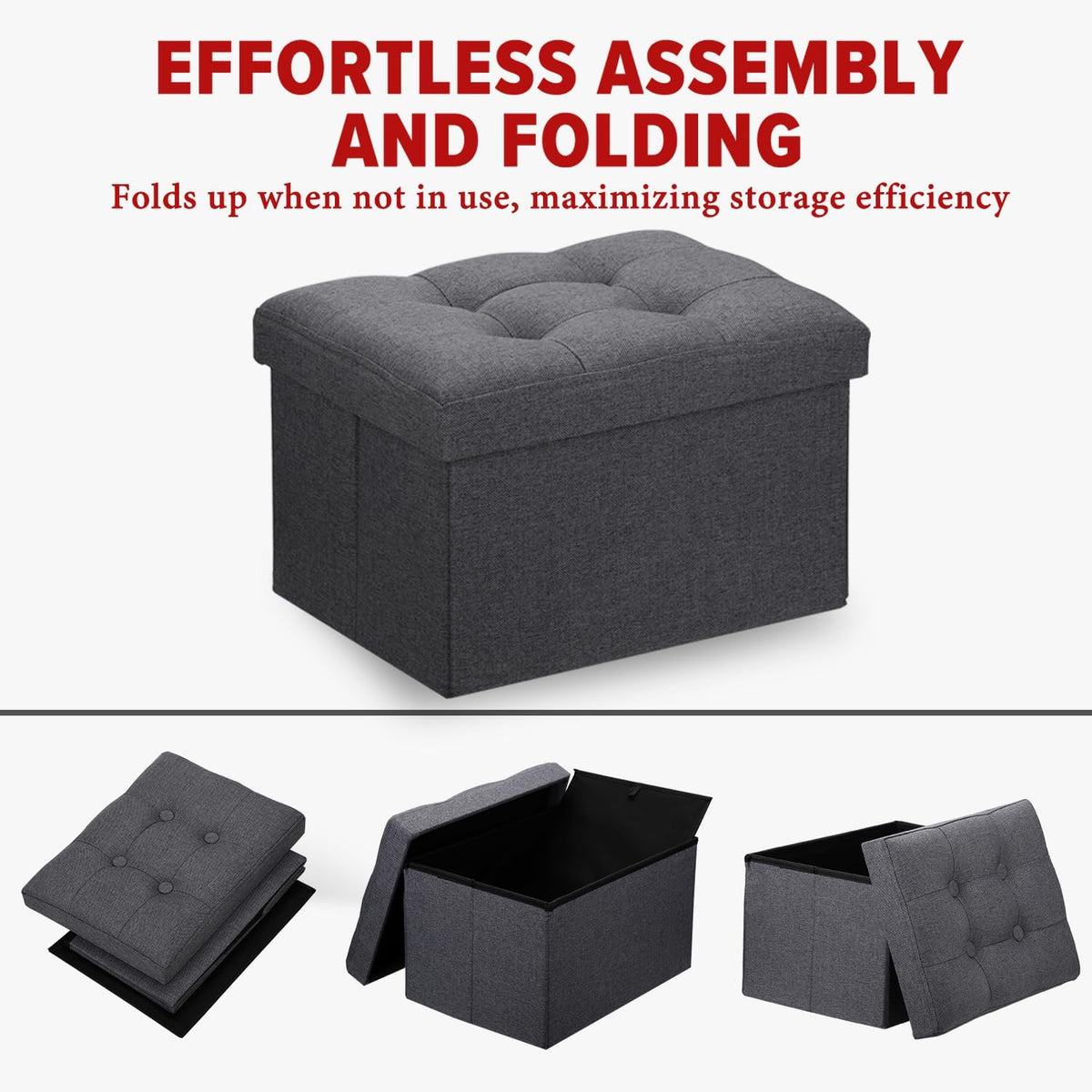 Ottoman with Storage Small Foot Rest Stool Under Desk Stool Short Folding Footrest for Living Room Bedroom Home Office Dorm Dark Gray 16X12X12IN