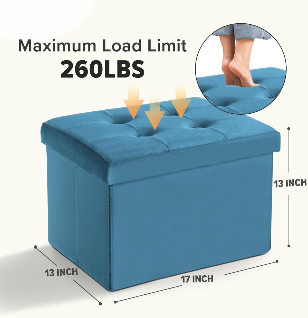 Ottoman with Storage Small Foot Rest Stool Under Desk Stool Short Folding Footrest for Living Room Bedroom Home Office Dorm Dark Gray 16X12X12IN