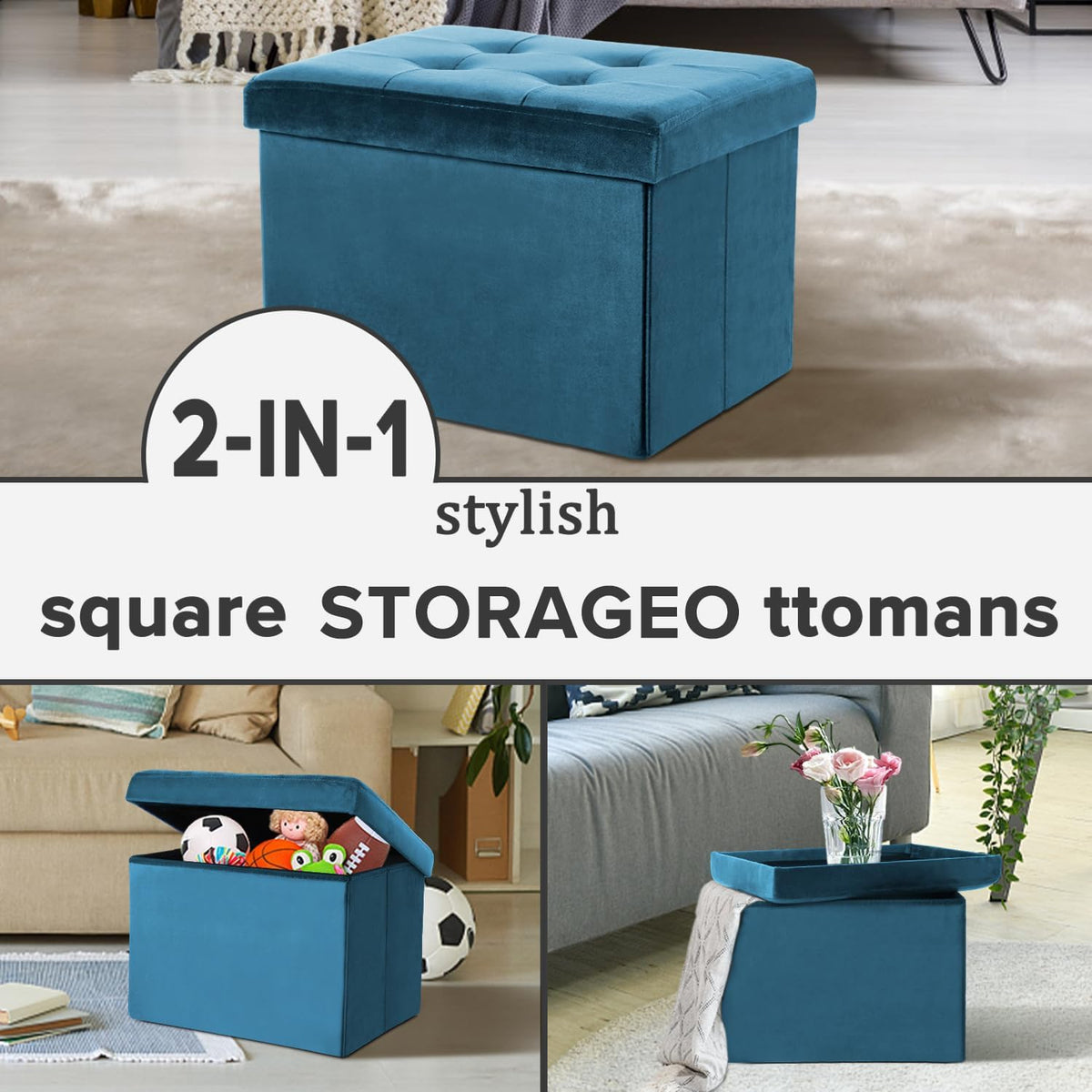 Ottoman with Storage Small Foot Rest Stool Under Desk Stool Short Folding Footrest for Living Room Bedroom Home Office Dorm Dark Gray 16X12X12IN
