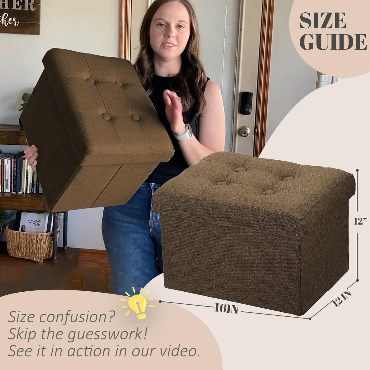 Ottoman with Storage Small Foot Rest Stool Under Desk Stool Short Folding Footrest for Living Room Bedroom Home Office Dorm Dark Gray 16X12X12IN