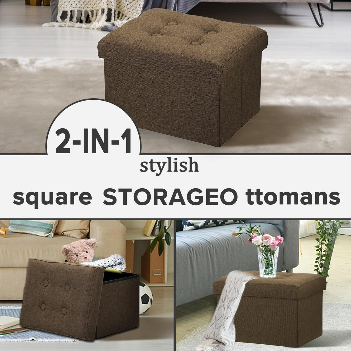 Ottoman with Storage Small Foot Rest Stool Under Desk Stool Short Folding Footrest for Living Room Bedroom Home Office Dorm Dark Gray 16X12X12IN