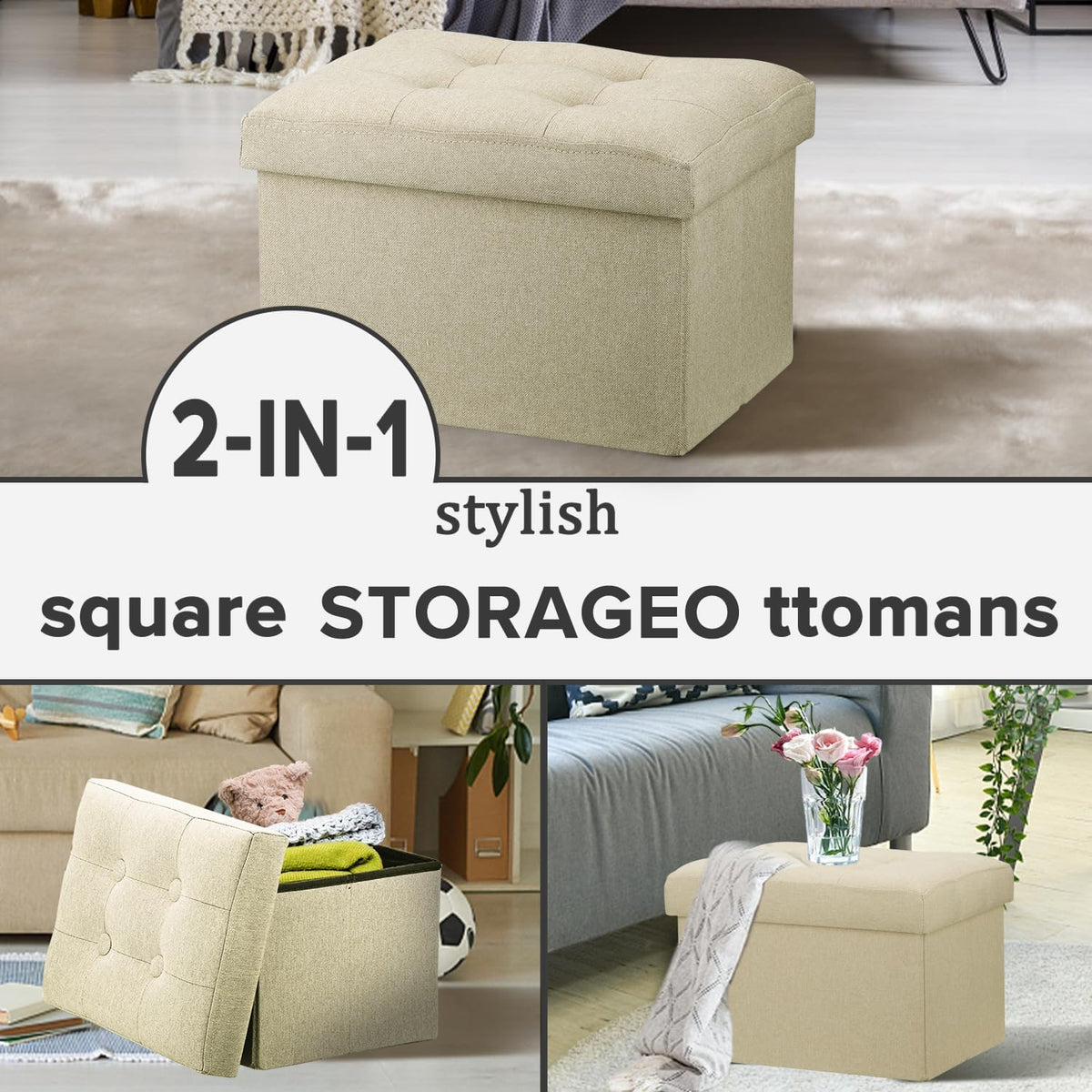 Ottoman with Storage Small Foot Rest Stool Under Desk Stool Short Folding Footrest for Living Room Bedroom Home Office Dorm Dark Gray 16X12X12IN
