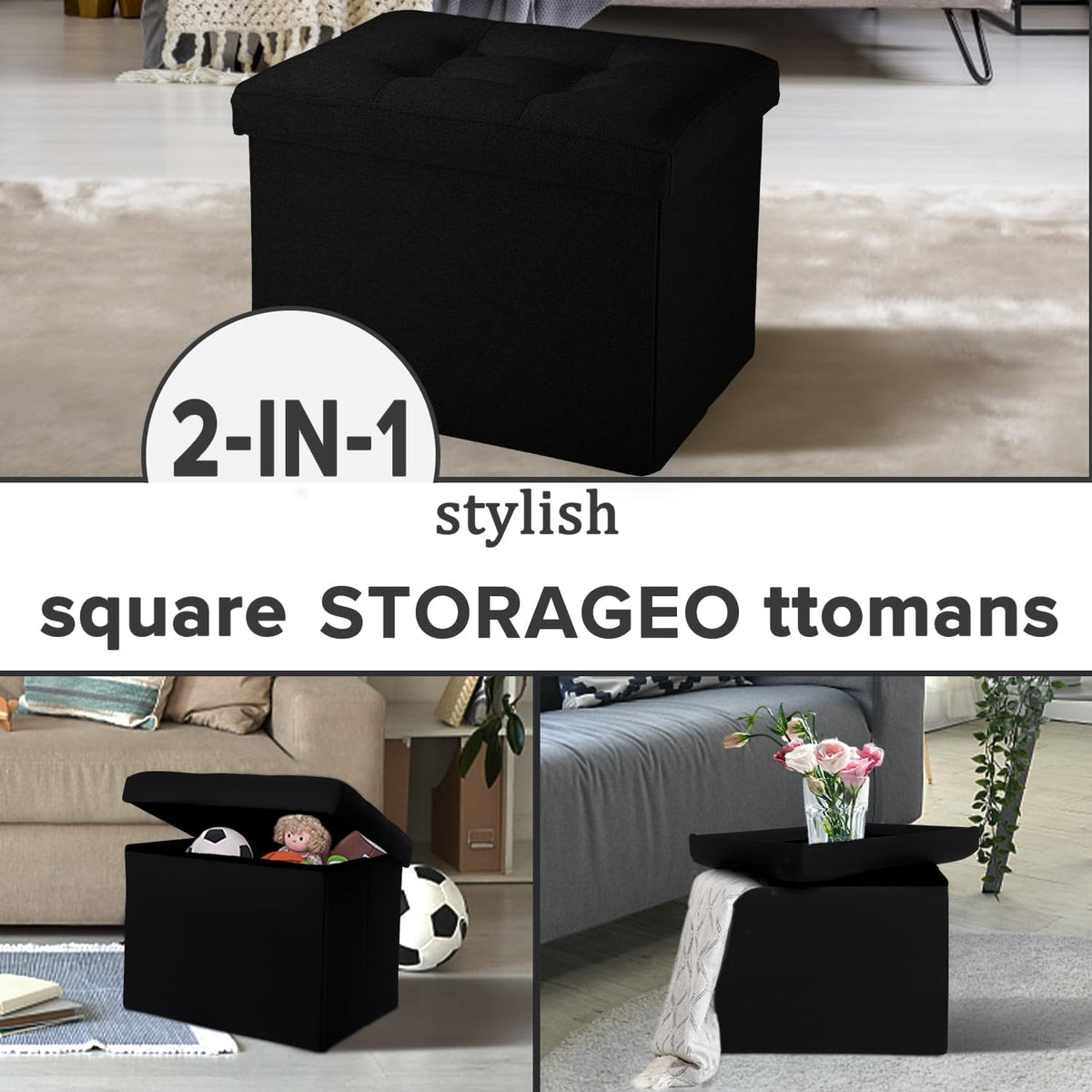 Ottoman with Storage Small Foot Rest Stool Under Desk Stool Short Folding Footrest for Living Room Bedroom Home Office Dorm Dark Gray 16X12X12IN