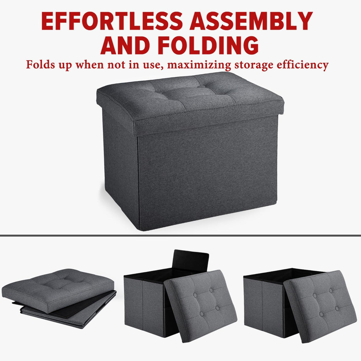 Ottoman with Storage Small Foot Rest Stool Under Desk Stool Short Folding Footrest for Living Room Bedroom Home Office Dorm Dark Gray 16X12X12IN