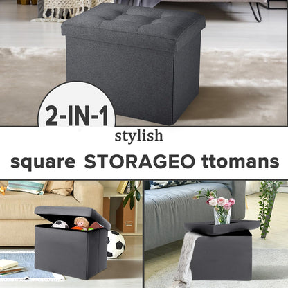 Ottoman with Storage Small Foot Rest Stool Under Desk Stool Short Folding Footrest for Living Room Bedroom Home Office Dorm Dark Gray 16X12X12IN