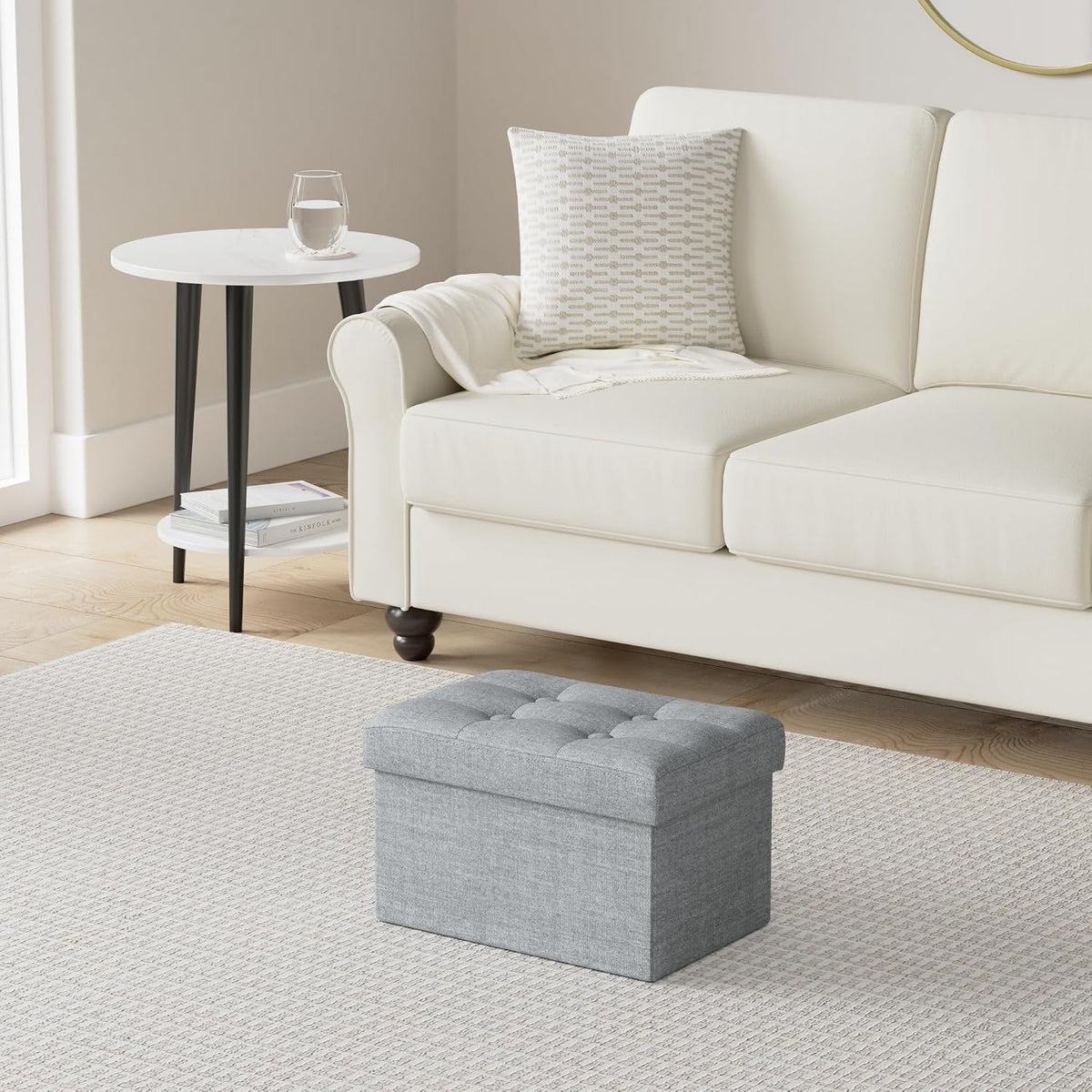 Ottoman with Storage Small Foot Rest Stool Under Desk Stool Short Folding Footrest for Living Room Bedroom Home Office Dorm Dark Gray 16X12X12IN