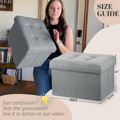 Ottoman with Storage Small Foot Rest Stool Under Desk Stool Short Folding Footrest for Living Room Bedroom Home Office Dorm Dark Gray 16X12X12IN